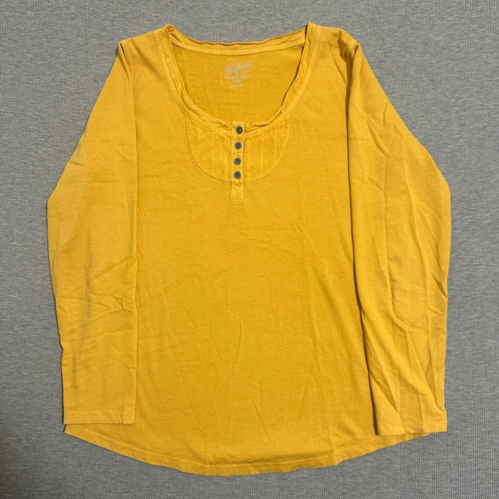 Woolrich Amber Yellow Cotton Long Sleeve Henley Top 7009 Womens Size L